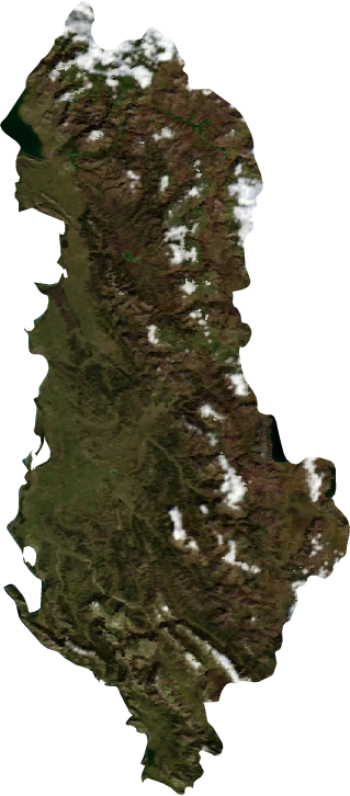 Albania, January 2004: NASA imagery clipped to the regional boundary