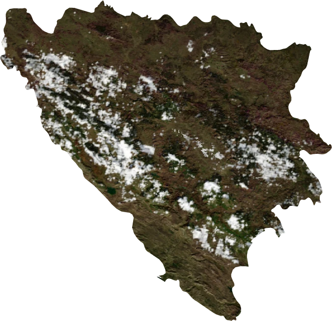 Bosnia and Herzegovina, January 2004: NASA imagery clipped to the regional boundary