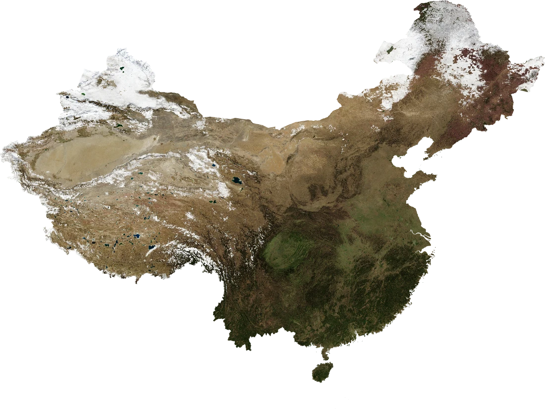 People's Republic of China, January 2004: NASA imagery clipped to the regional boundary