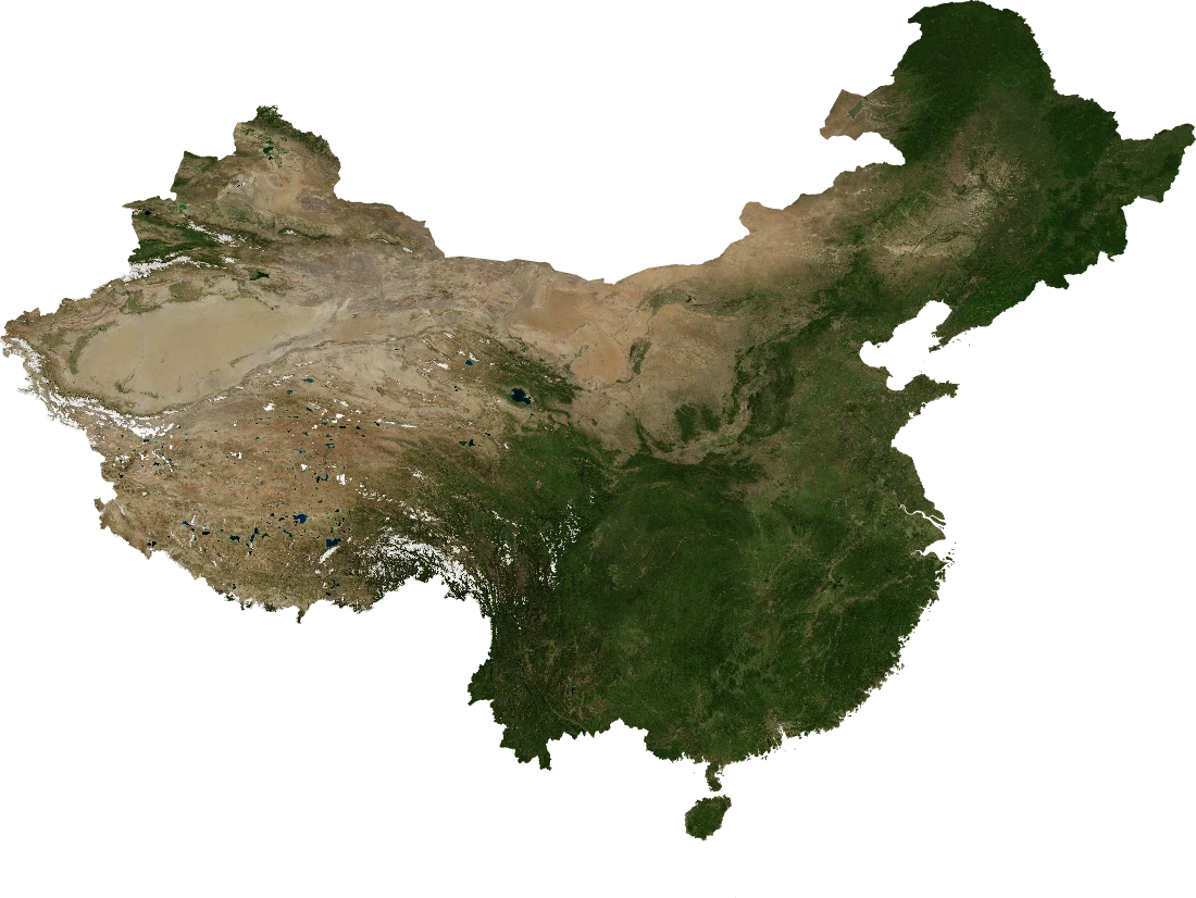 People's Republic of China, July 2004: NASA imagery clipped to the regional boundary