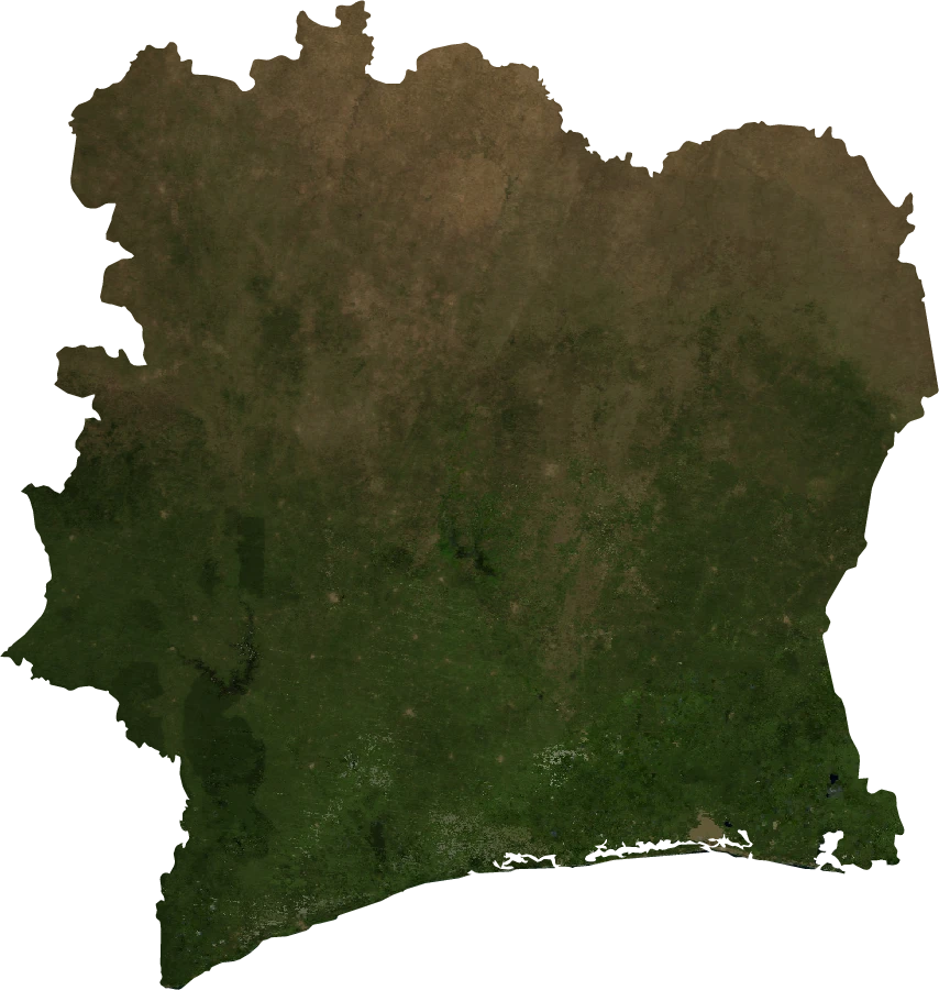 Ivory Coast, January 2004: NASA imagery clipped to the regional boundary