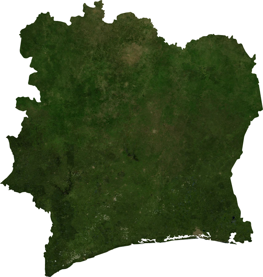 Ivory Coast, July 2004: NASA imagery clipped to the regional boundary
