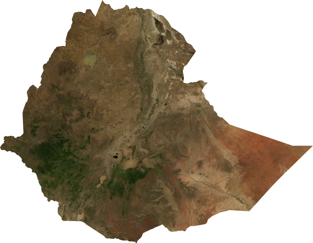 Ethiopia, January 2004: NASA imagery clipped to the regional boundary