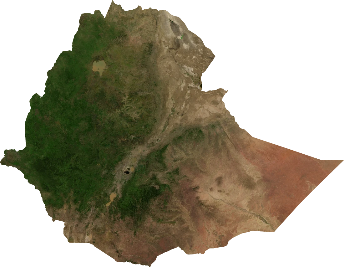 Ethiopia, July 2004: NASA imagery clipped to the regional boundary
