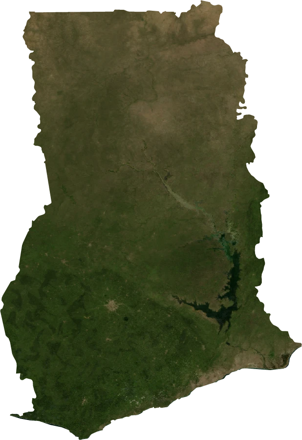 Ghana, Annual mean 2004: NASA imagery clipped to the regional boundary