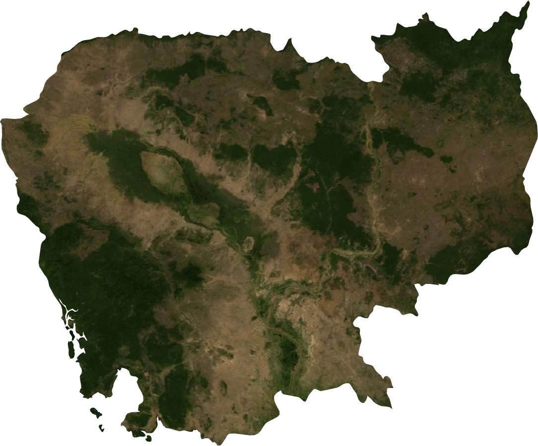 Cambodia, January 2004: NASA imagery clipped to the regional boundary