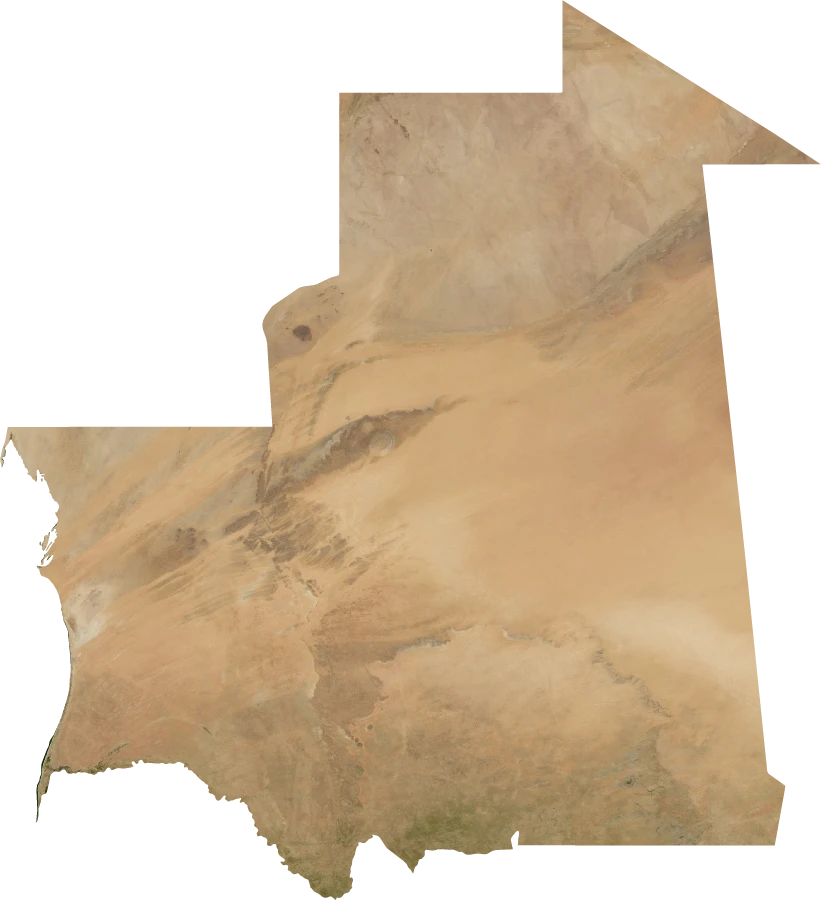 Mauritania, July 2004: NASA imagery clipped to the regional boundary