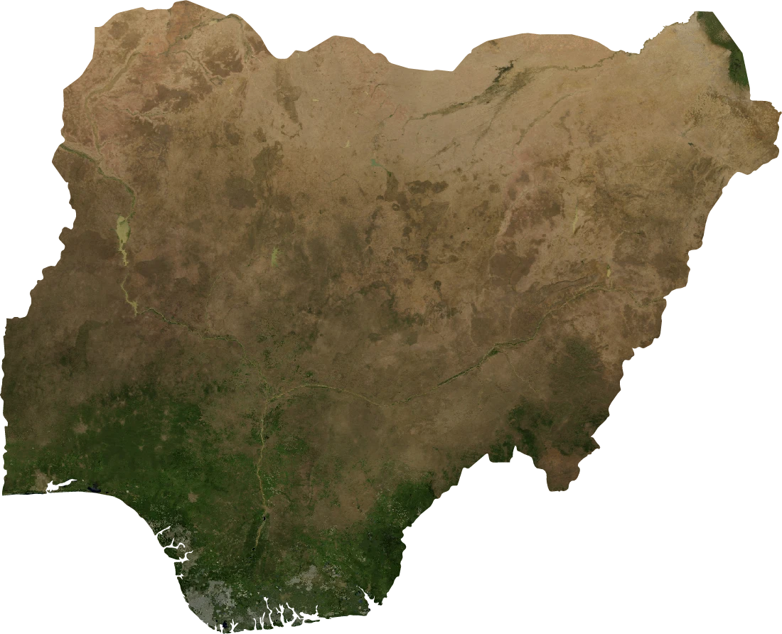 Nigeria, January 2004: NASA imagery clipped to the regional boundary