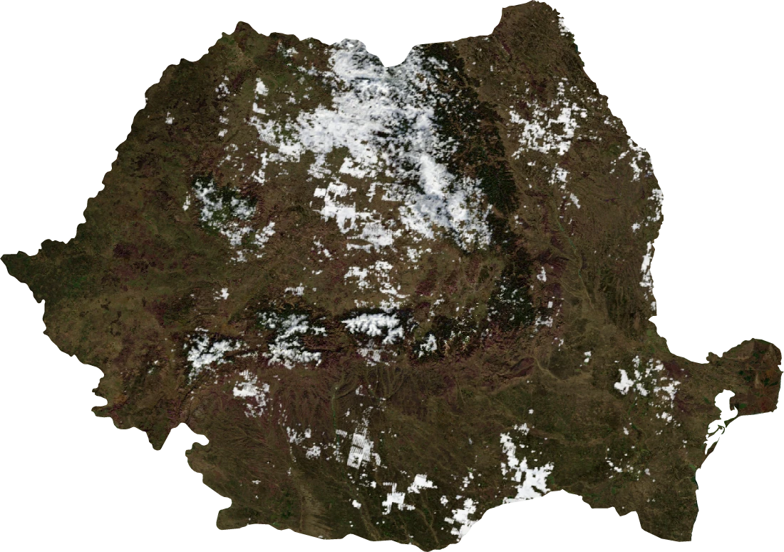 Romania, January 2004: NASA imagery clipped to the regional boundary