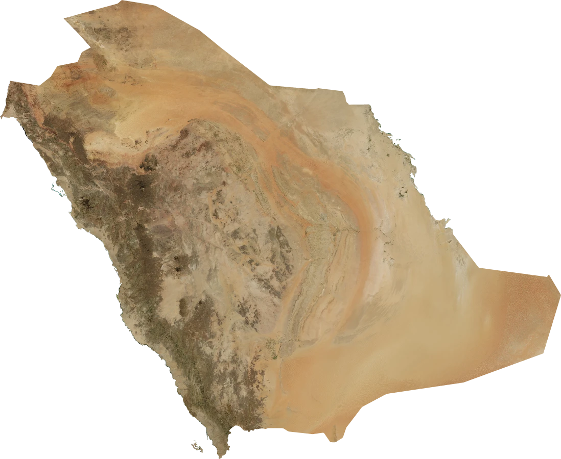 Saudi Arabia, January 2004: NASA imagery clipped to the regional boundary