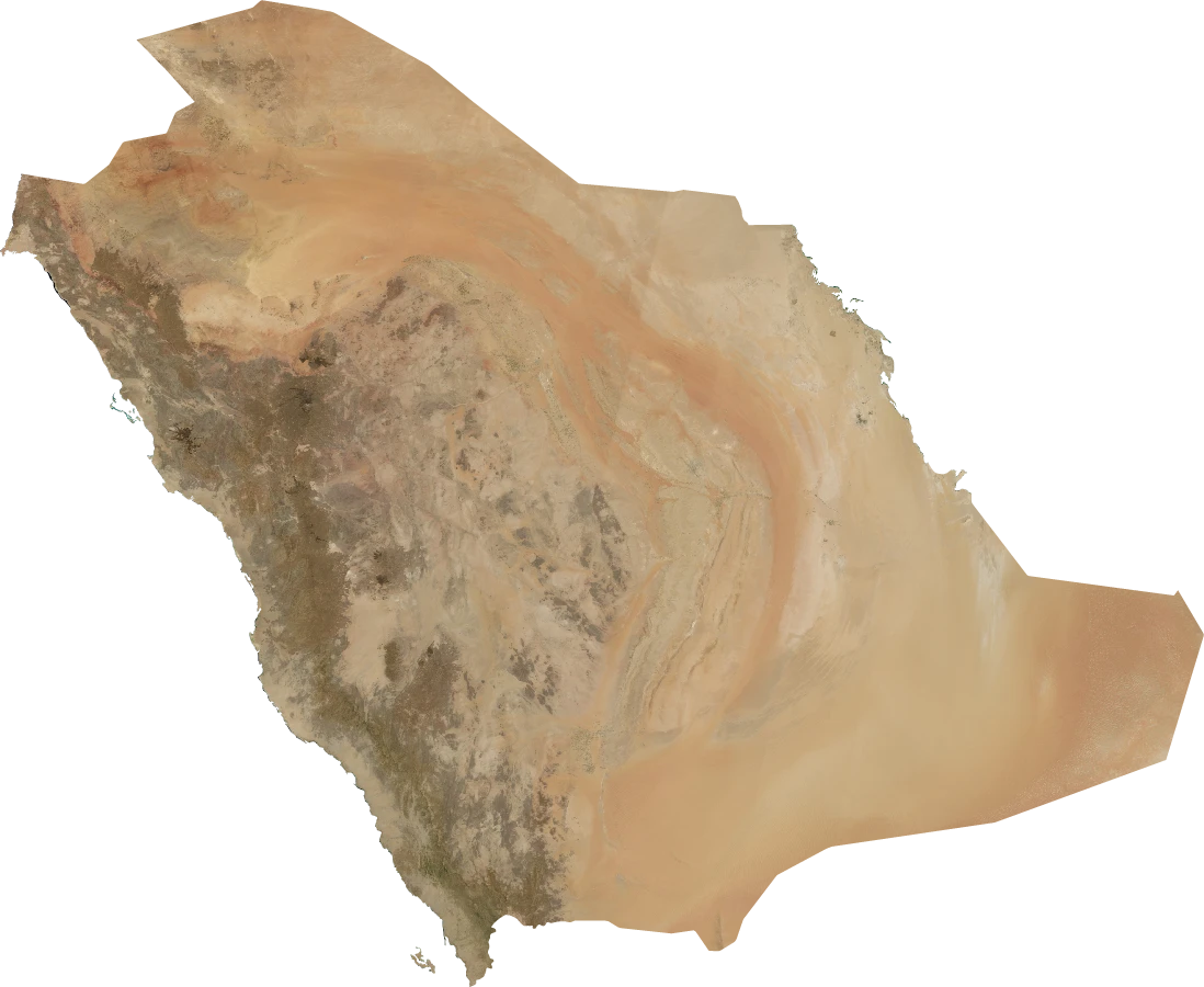 Saudi Arabia, July 2004: NASA imagery clipped to the regional boundary