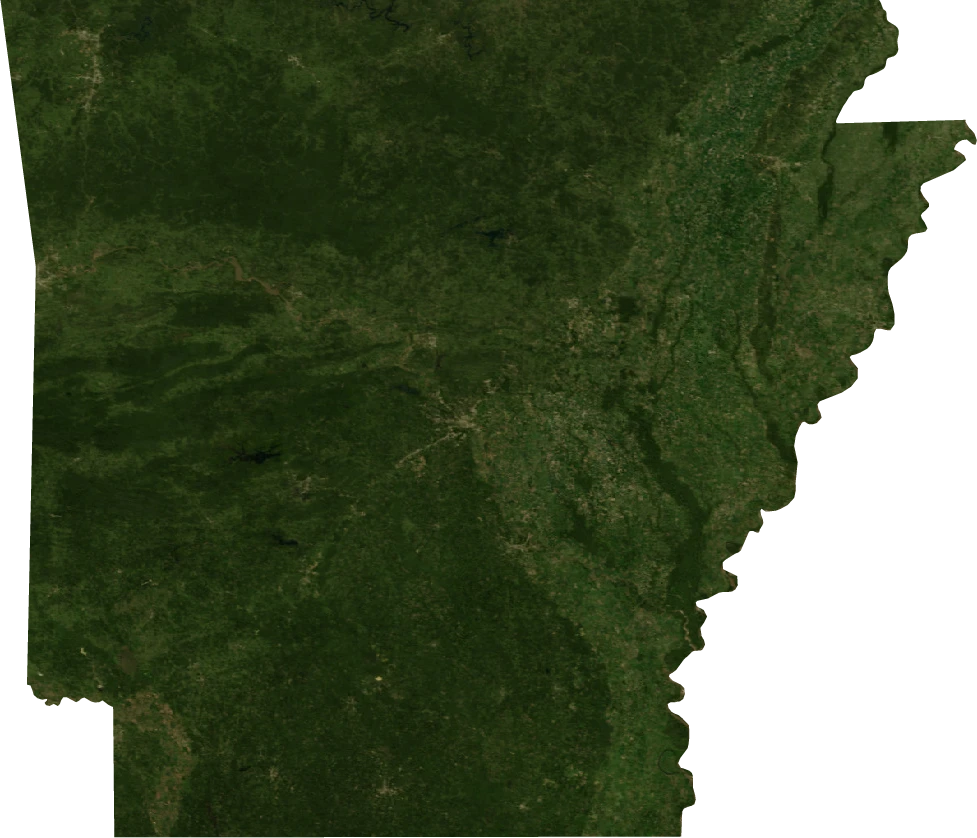Arkansas, July 2004: NASA imagery clipped to the regional boundary