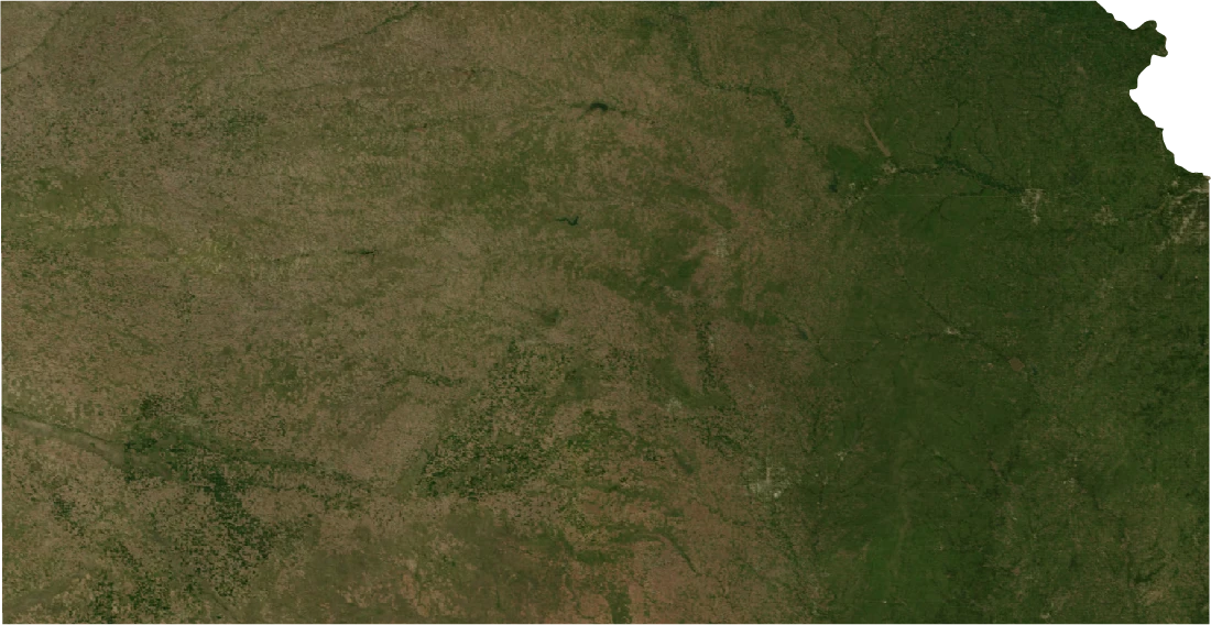 Kansas, July 2004: NASA imagery clipped to the regional boundary